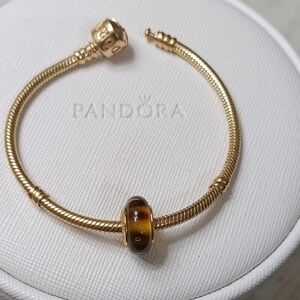 Pandora Solid 14k Gold Core Brown Mystic Murano No Scratches (Charm Only)